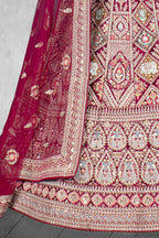 Dark Red Velvet Pure Mirror Work Semi Stitched Lehenga Choli with Dupatta - Nimaya Lagnotsav | Grocsy