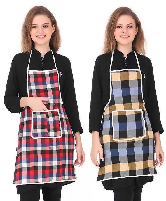 Glun Waterproof Cotton Kitchen Apron With Front Pocket-Multicolour (Pack of 2) | Grocsy