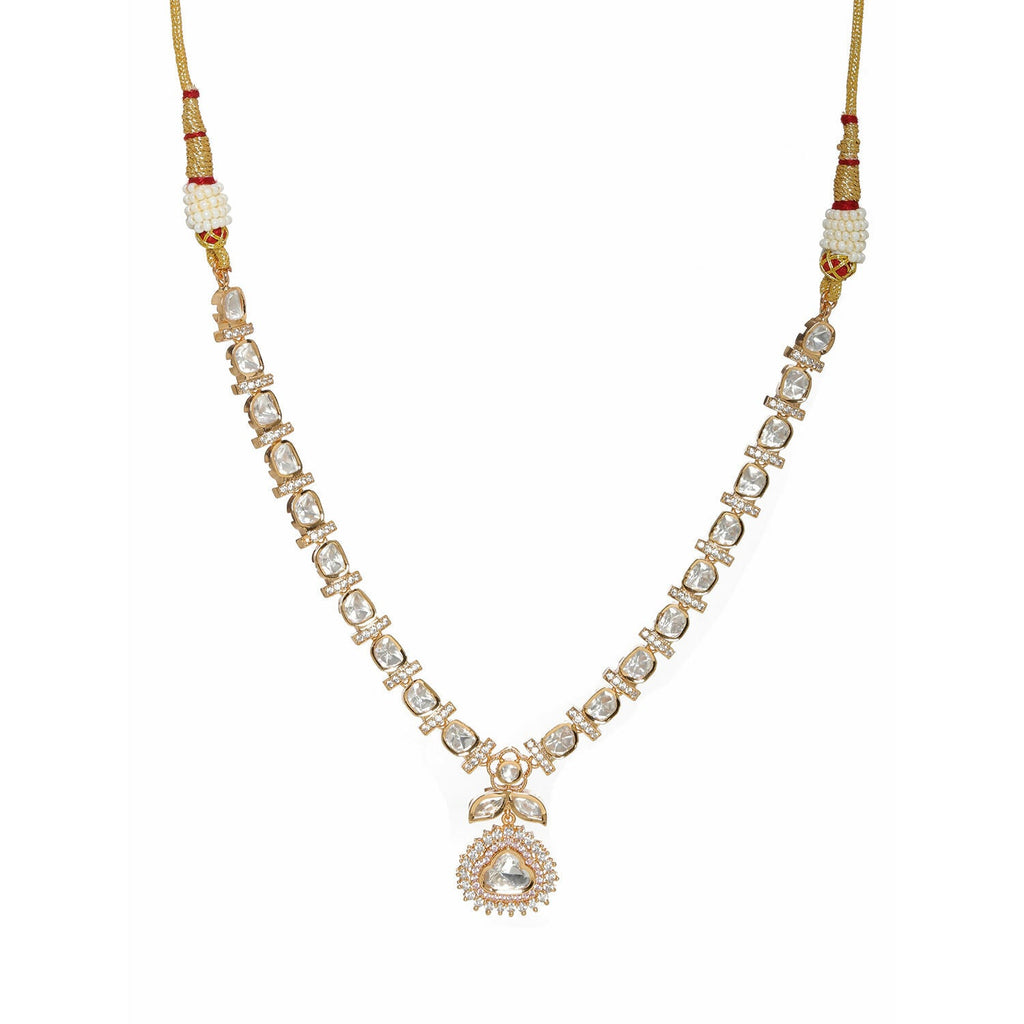Gold and American Diamond Neckpiece with Pink Stone Center Piece (Gold) - Ruby Raang | Grocsy
