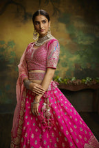 House of Panchhi Pink Pure Silk Moti & Zarkan heavy embroidery Lehenga choli & Dupatta | Grocsy