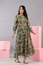 Juniper Women Green Chiffon Printed Maxi Dress | Grocsy