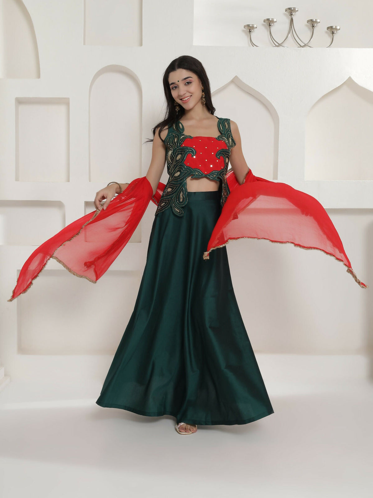 Joban Fashion Green Lehnga Top And Dupatta Set | Grocsy
