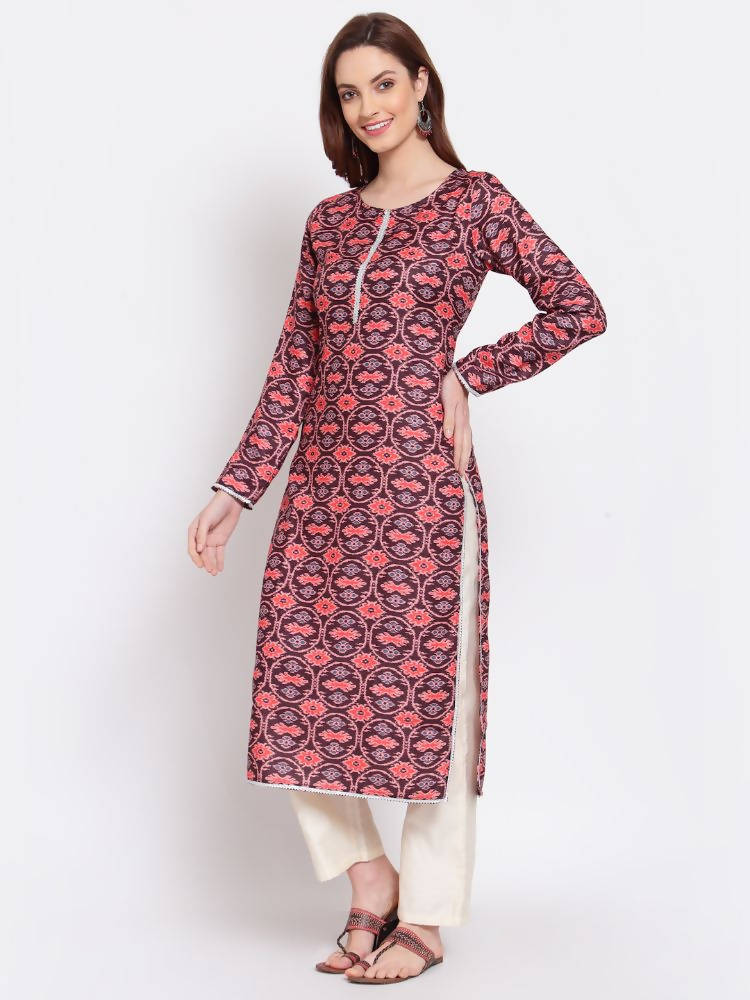 Myshka Women's Multi Printed Pashmeena Full Sleeve Round Neck Casual Winter Kurta | Grocsy