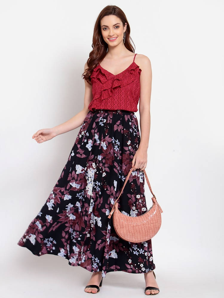 Myshka Women's Multi Printed Crepe Na Na Casual Skirt | Grocsy