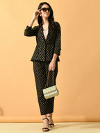 Myshka Women's Black Printed Coat With Trousers | Grocsy