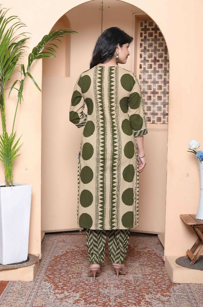Miravan Womens Polka Dot Printed V-Neck Kurta With Palazzo And Dupatta Set | Grocsy