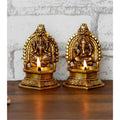 eCraftIndia Set of 2 Gold-Toned Handcrafted Brass Laxmi Ganesha Idol Deepak | Grocsy