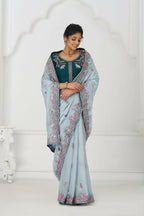 Kesar Fab Graceful Grey In Rich Silk Fendi With Zari And Sparkling Sequins Saree | Grocsy