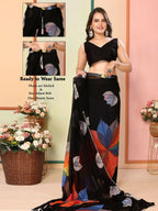 Black Georgette Designer Printed Ready To Wear Saree - Elite | Grocsy