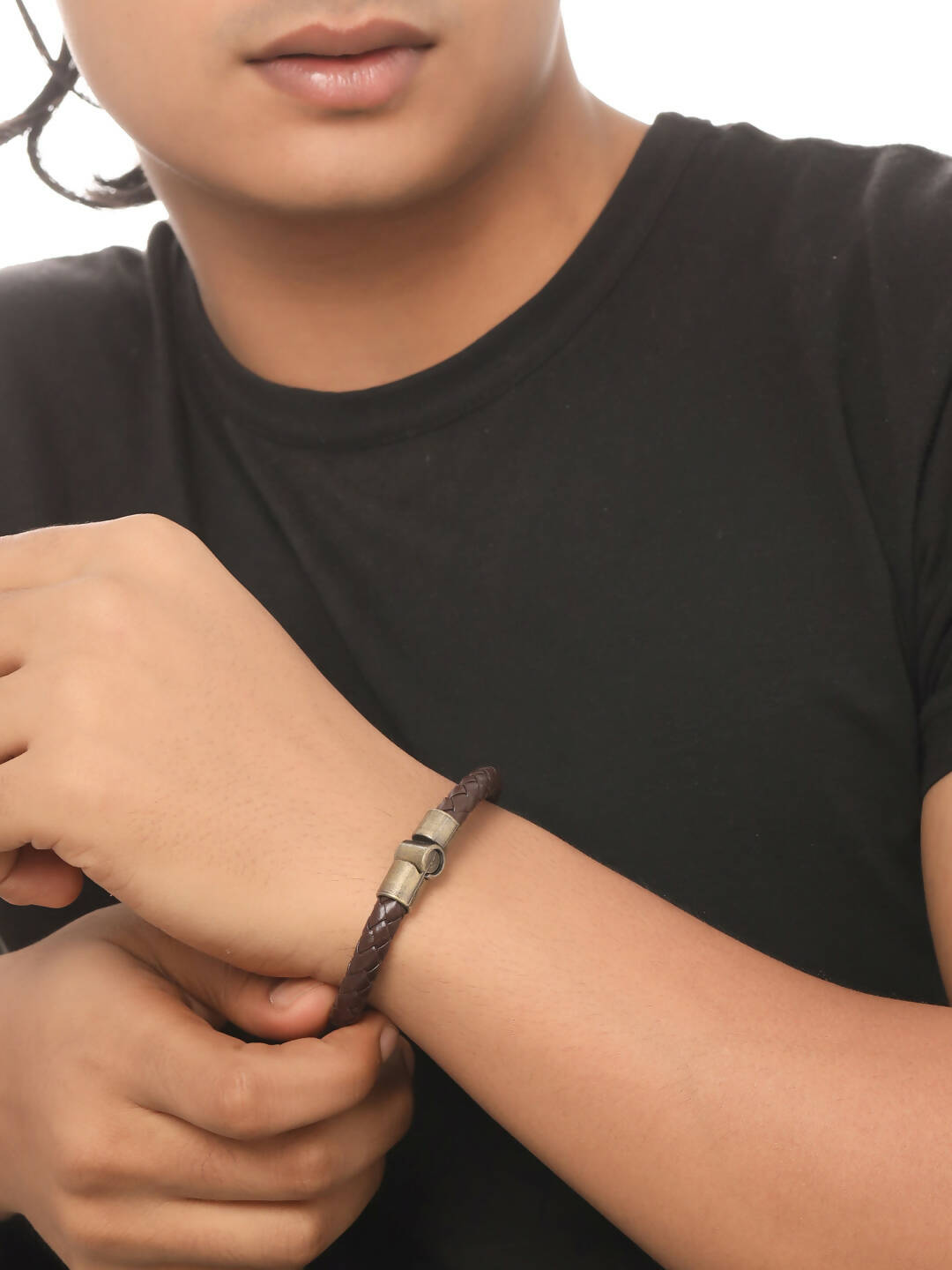 NVR Men's Brown Leather Bracelet | Grocsy