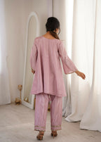 Teeya Creation Womens New Wedding Wear Pink Color With Mirror & Lace Work Kurta Pant Set | Grocsy