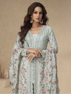 Anaita Sky-Blue Chinon Readymade Suit with Embroidery Sequence Work | Grocsy