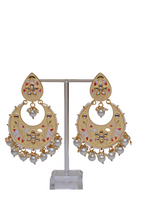 Gold-Polished Brass & Pearl Dangle Women Cream Hand Painted Meenakari Chandbali Earrings By House of Ree - Swadesiicart