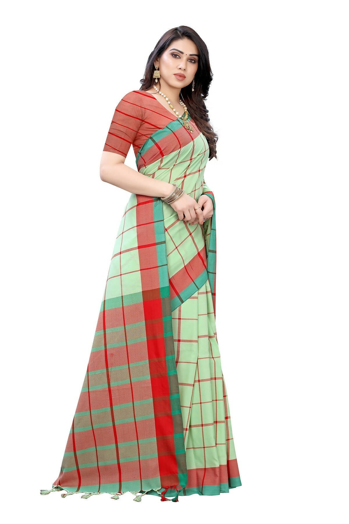 Vamika Pista Green Cotton Silk Weaving Saree | Grocsy