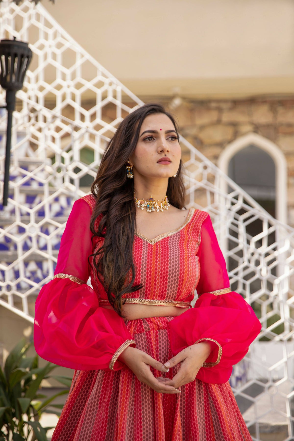 Wedding Designer Red Pink Chanderi Designer Lehenga - Anbazaar | Grocsy