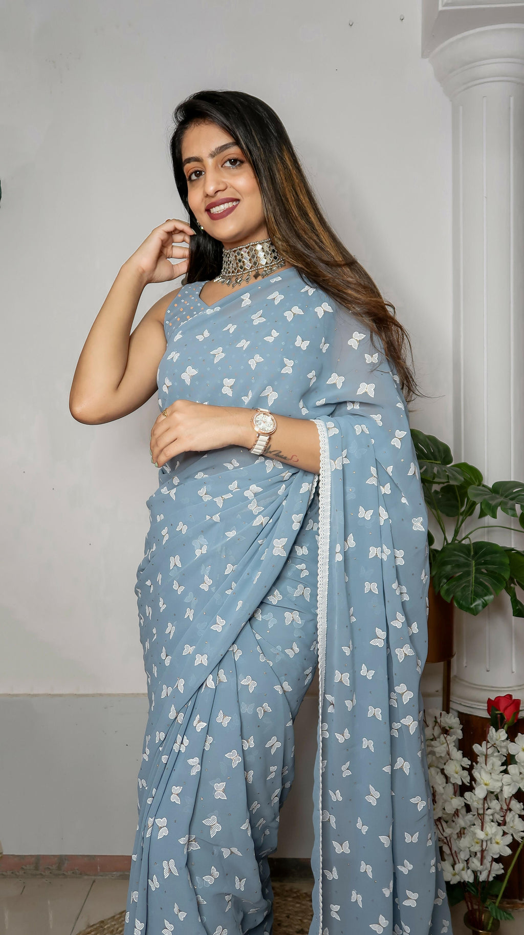 Vamsee Patangiyu Grey Georgette Saree | Grocsy