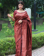 DEIANA'S Beautiful Designer Golden zari Soft Lichi Silk Saree - Maroon | Grocsy