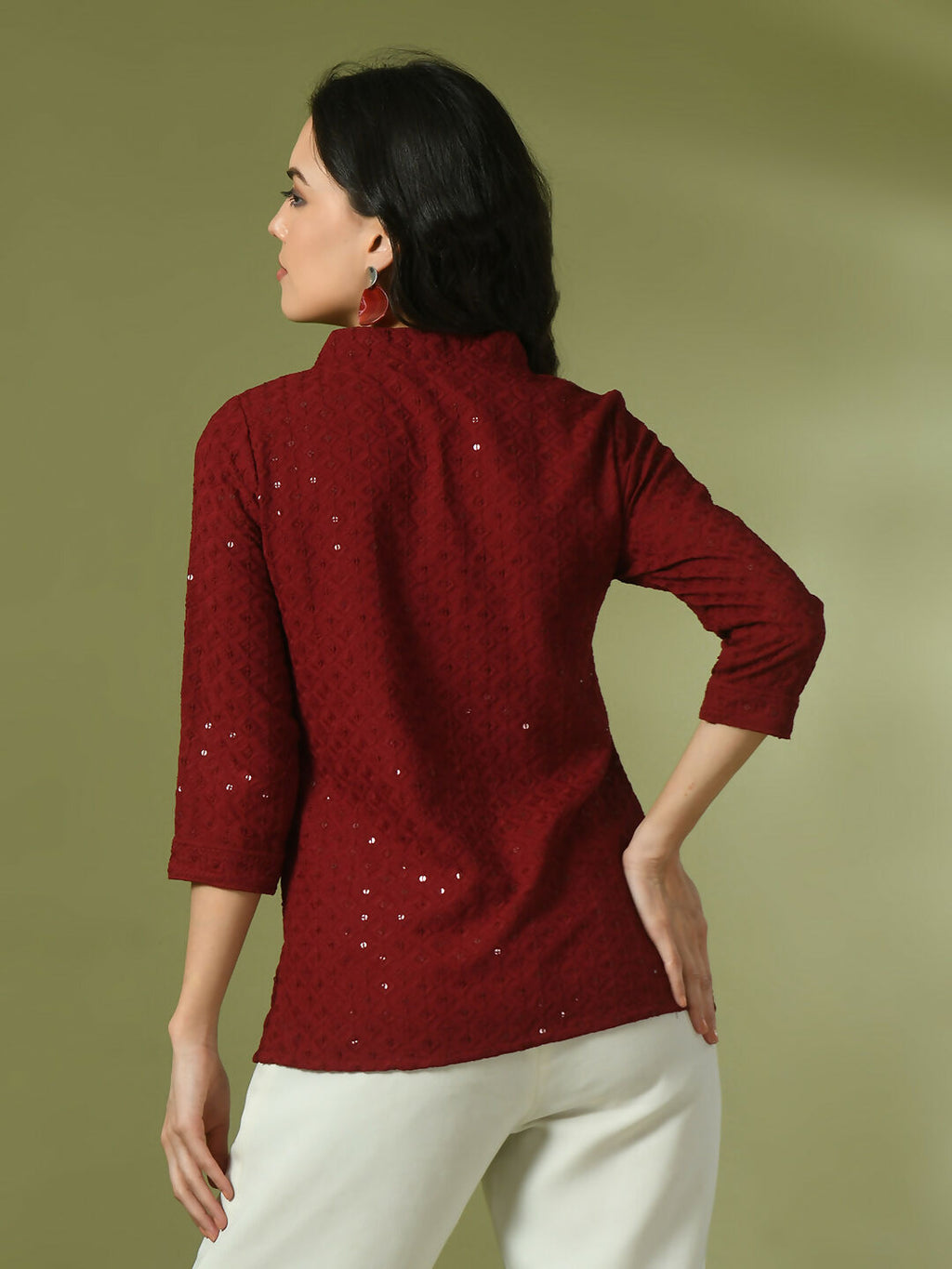 Myshka Women's Maroon Embellished Cotton Regular Party Tunic | Grocsy