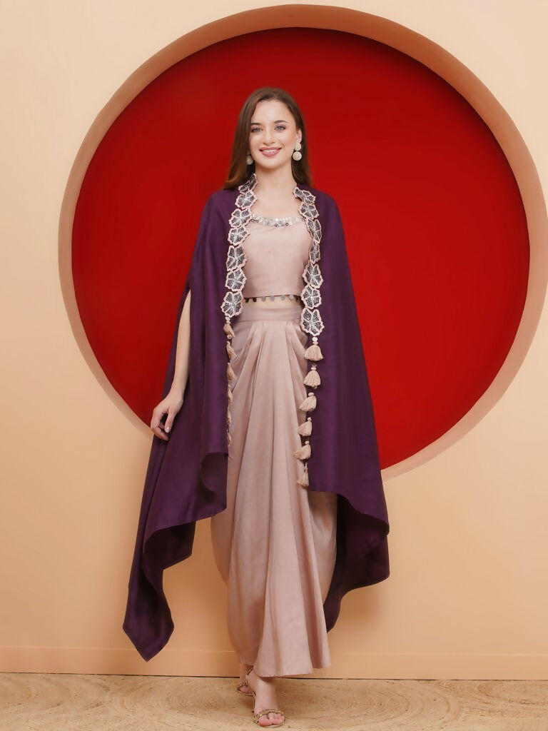 Joban Fashion Purple and Rose Gold Skirt set with Cape | Grocsy
