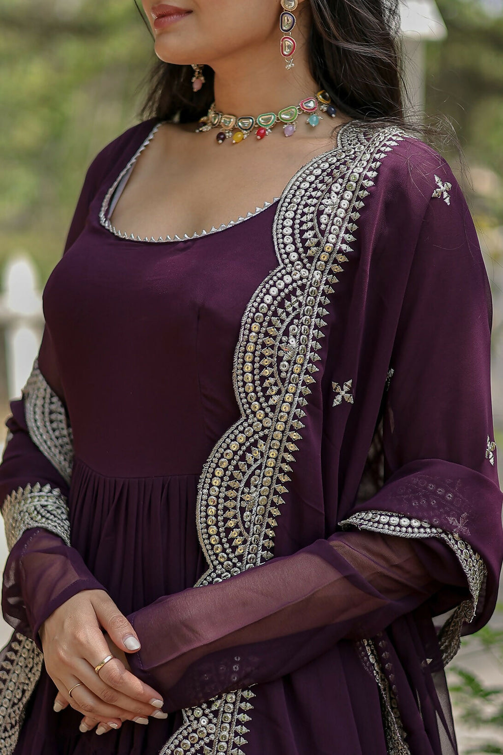 Joban Fashion Wine Georgette Sequence Embroidery Work Kurta Set | Grocsy