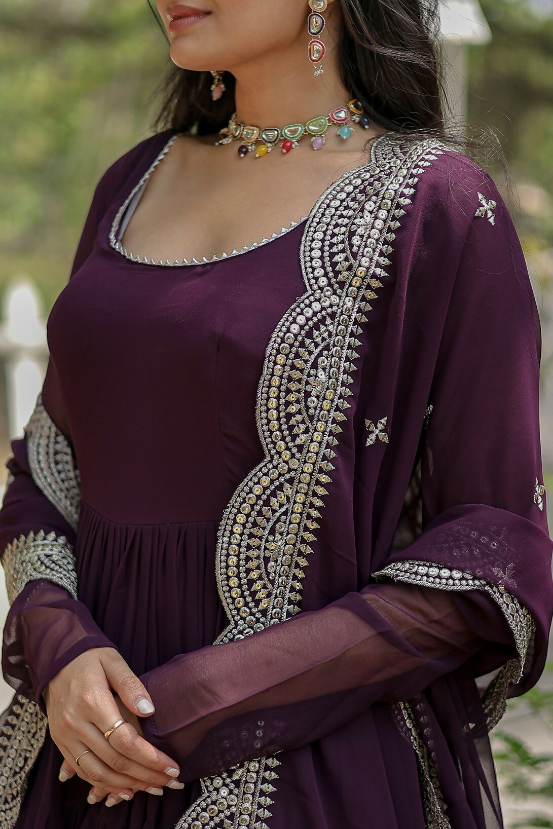 Joban Fashion Wine Georgette Sequence Embroidery Work Kurta Set | Grocsy