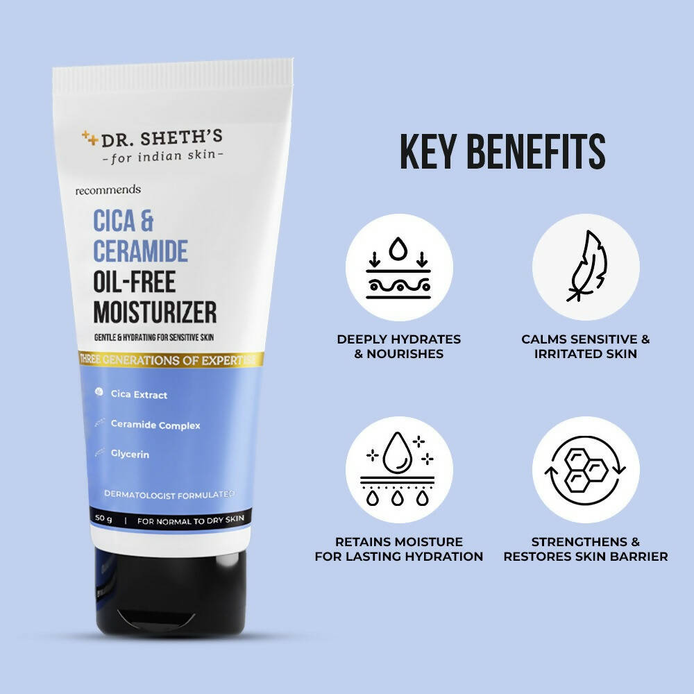 Dr. Sheth's Cica & Ceramide Oil-Free Moisturizer Deeply Hydrates & Nourishes, For Normal to Dry Skin | Grocsy