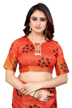 Vamika Ethnic Fire Black Jari Border Linen Saree | Grocsy