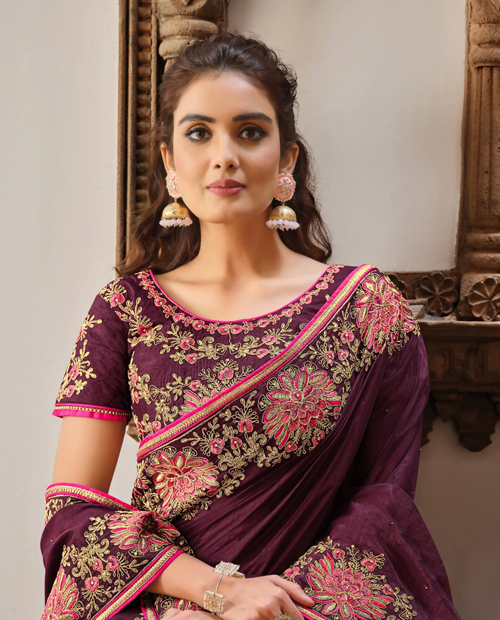 Purple Silk Georgettesilk Thread And Cord Embroidery. Tassels Saree - Norita Hit | Grocsy