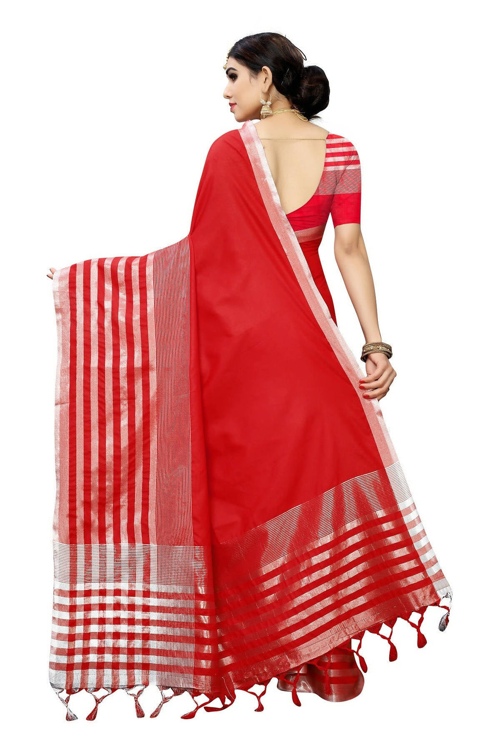 Vamika Red Cotton Silk Weaving Saree (Twitter Red) | Grocsy