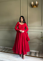 Teeya Creation Red Color Faux Georgette Heavy Embroidery Work Functional Wear Gown | Grocsy