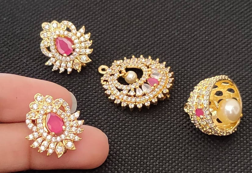 AD Emeralds Designer Beautiful 4 in 1 Earrings | Grocsy