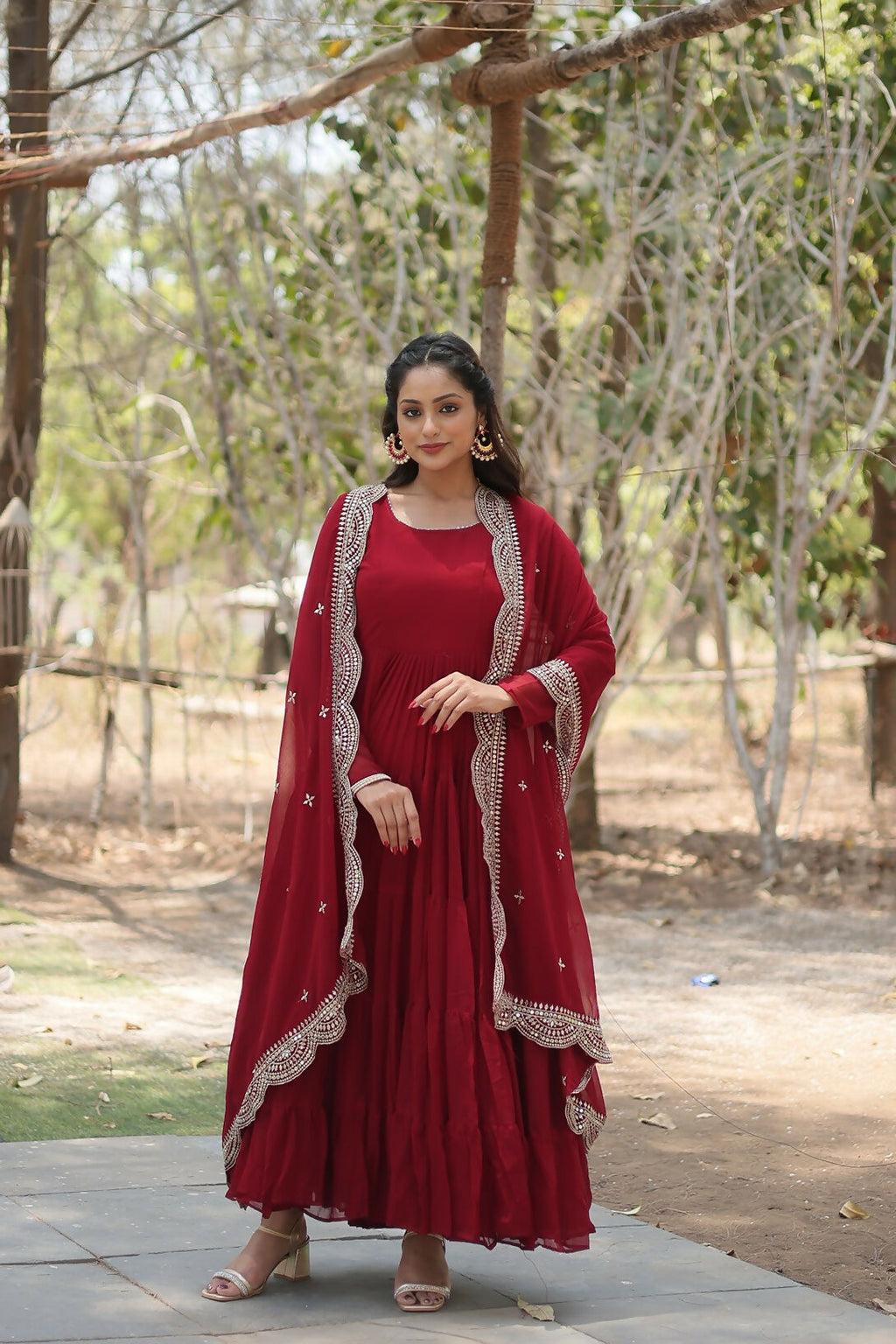 Joban Fashion Maroon Georgette Sequence Embroidery Work Kurta Set | Grocsy