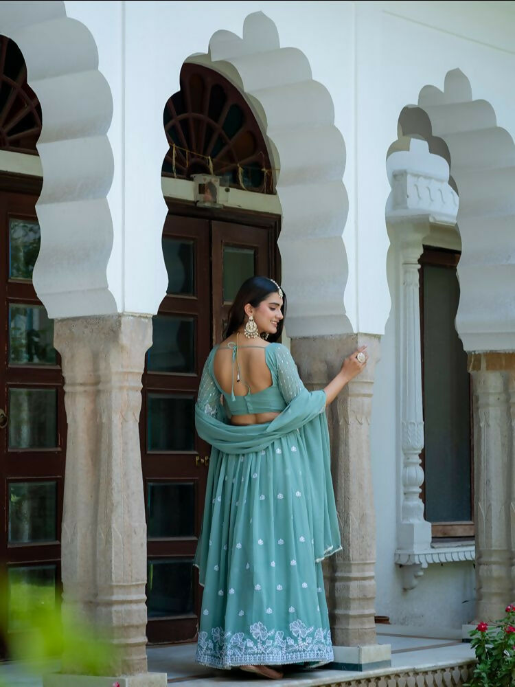 Lehenga Mart Sky Green Designer Wedding Wear Lehenga Choli | Grocsy