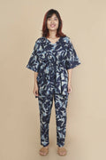 Breathables Women’S Loungewear Kaftan Cotton Blue Floral Print Co-Ord Set | Grocsy