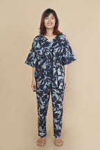 Breathables Women’S Loungewear Kaftan Cotton Blue Floral Print Co-Ord Set | Grocsy