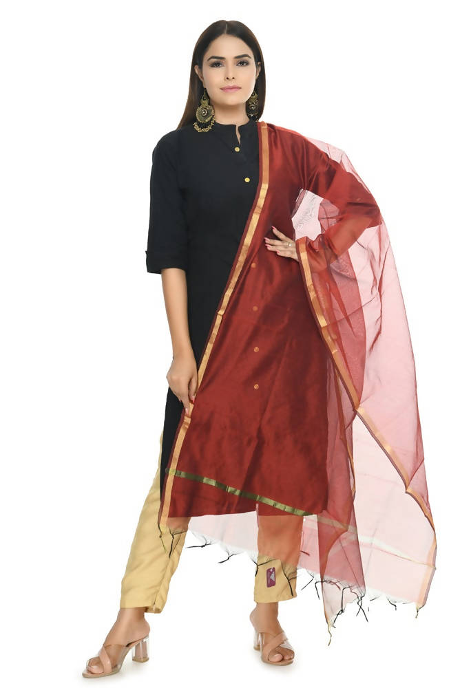 Mominos Fashion Maroon Banarsi Piping Dupatta | Grocsy