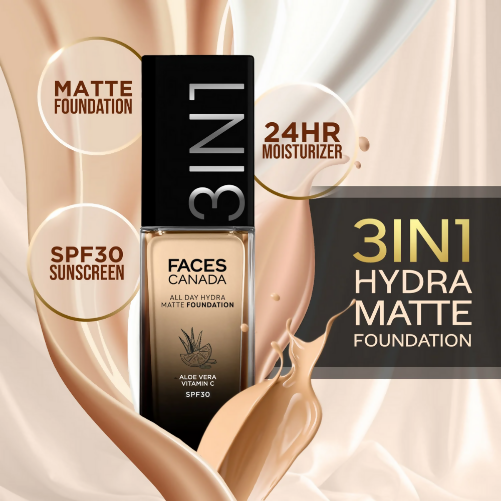 Faces Canada 3 in 1 All Day Hydra Matte Foundation - Honey Beige 031 | Grocsy