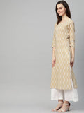 Yufta Women Beige & White Printed Kurta with Palazzo & Dupatta | Grocsy