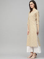 Yufta Women Beige & White Printed Kurta with Palazzo & Dupatta | Grocsy