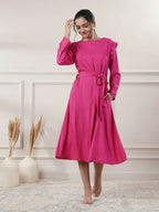 Joban Fashion Women's Rayon Pink Midi Dress | Grocsy