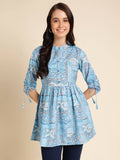 Light Blue Poly Rayon Digital Printed A-line Top - Tarini | Grocsy