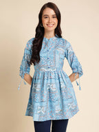 Light Blue Poly Rayon Digital Printed A-line Top - Tarini | Grocsy