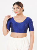 Joban Fashion Royal-Blue Taffeta Silk Elbow Sleeveless Front Open Blouse | Grocsy