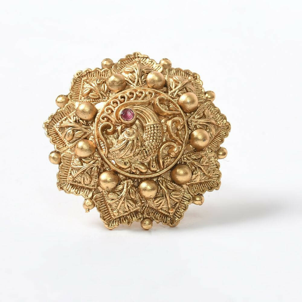 Mominos Fashion Joharkamal Gold-Polished Stone Studded Adjustable Finger Ring - Design 14 | Grocsy
