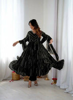 Teeya Creation Black Color Mal Chanderi Silk Hand Embroidery Work Long Gown | Grocsy