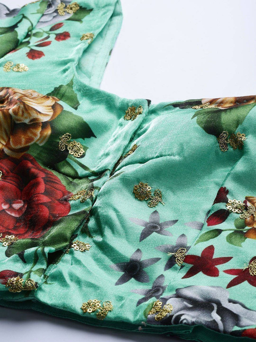 Tulsi Art Green Floral Semi-Stitched Myntra Lehenga & Unstitched Blouse With Dupatta | Grocsy