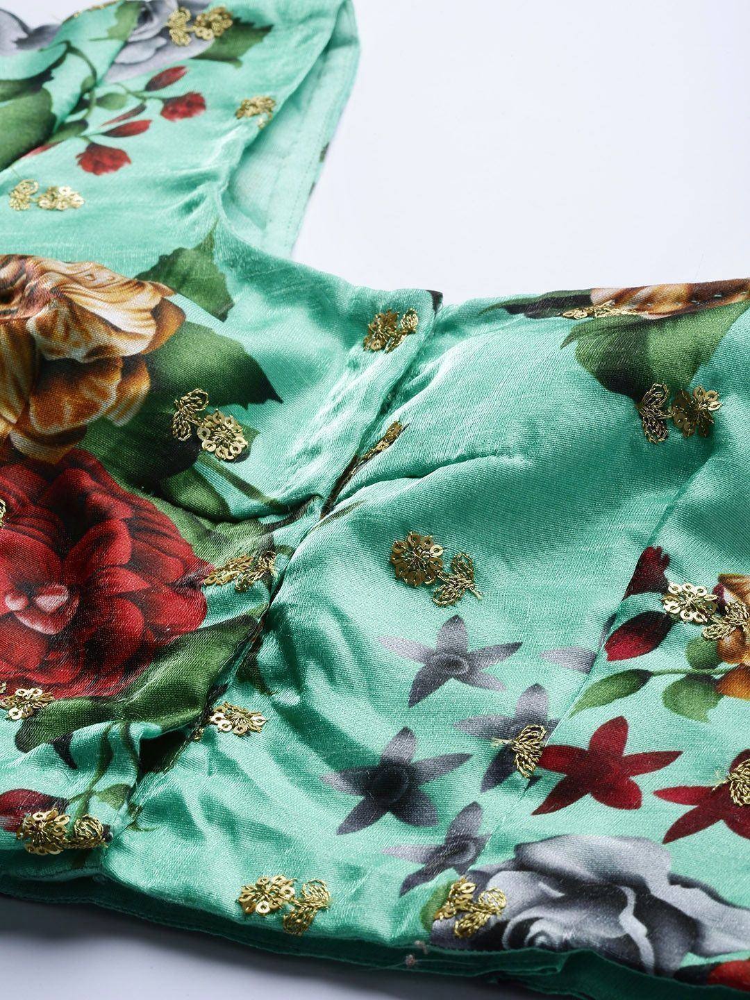 Tulsi Art Green Floral Semi-Stitched Myntra Lehenga & Unstitched Blouse With Dupatta | Grocsy