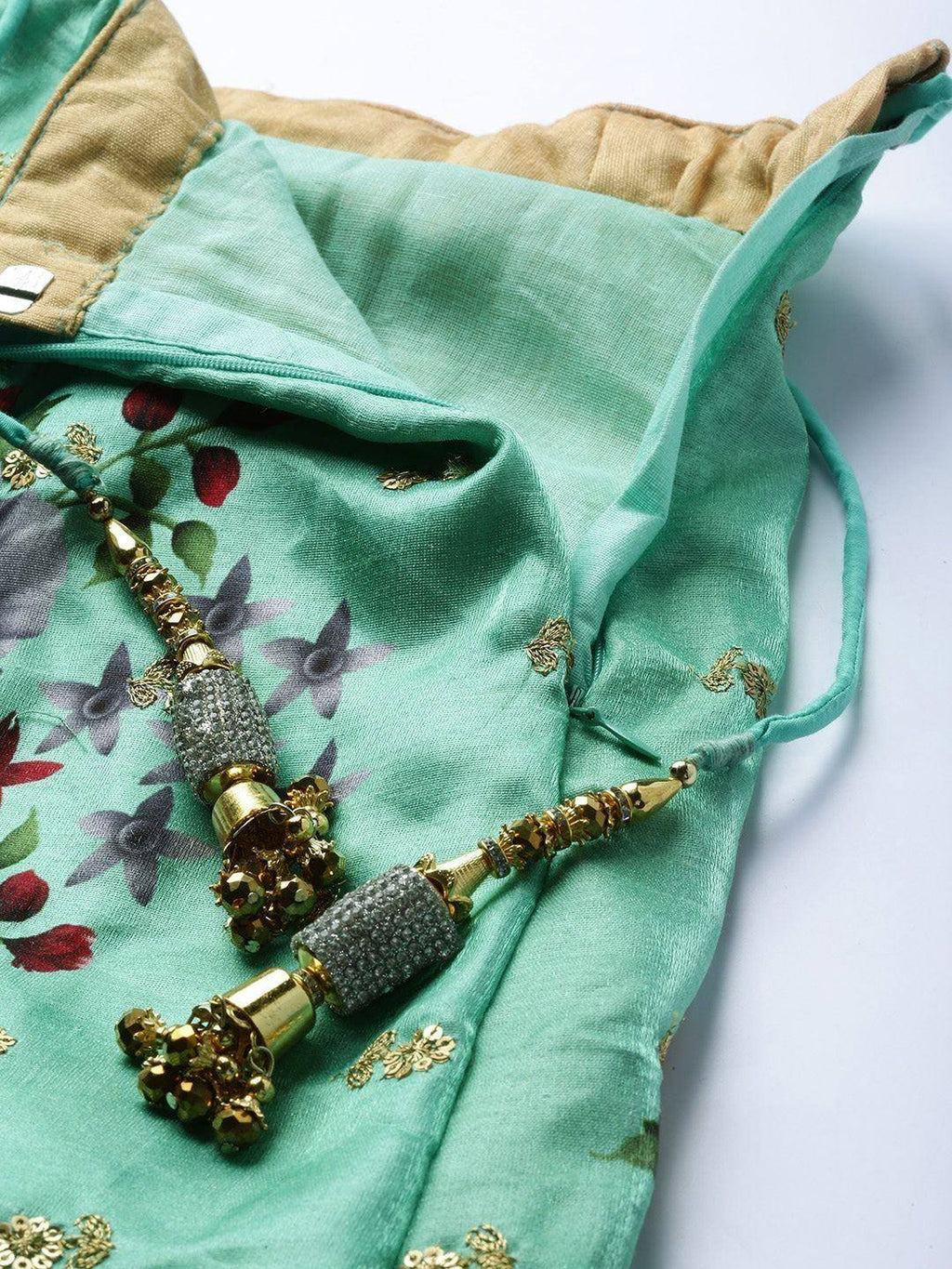 Tulsi Art Green Floral Semi-Stitched Myntra Lehenga & Unstitched Blouse With Dupatta | Grocsy