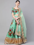 Tulsi Art Green Floral Semi-Stitched Myntra Lehenga & Unstitched Blouse With Dupatta | Grocsy