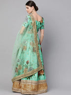 Tulsi Art Green Floral Semi-Stitched Myntra Lehenga & Unstitched Blouse With Dupatta | Grocsy